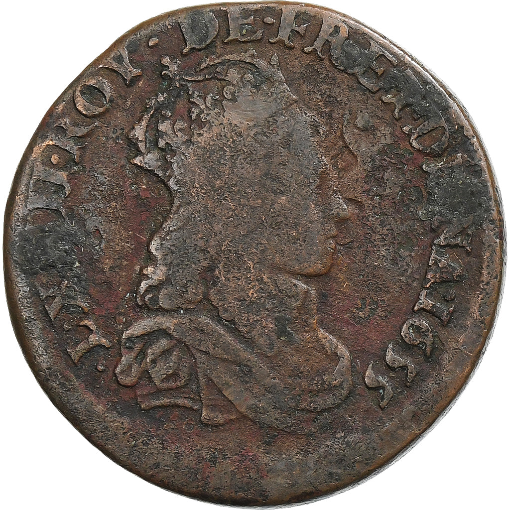 France, Louis XIV, Liard, 1655, Corbeil, Copper, VF(20-25), Gadoury:80