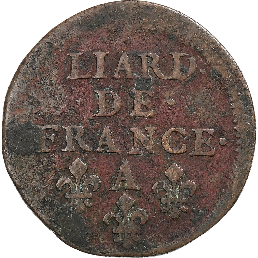France, Louis XIV, Liard, 1655, Corbeil, Copper, VF(20-25), Gadoury:80