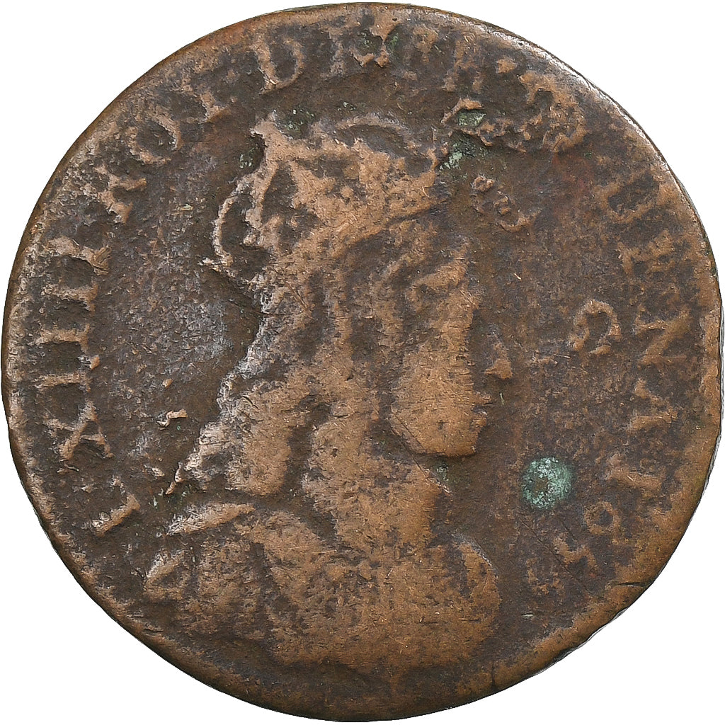 França, Louis XIV, Liard, 1655, Nîmes, Cobre, VF(20-25), Gadoury:80