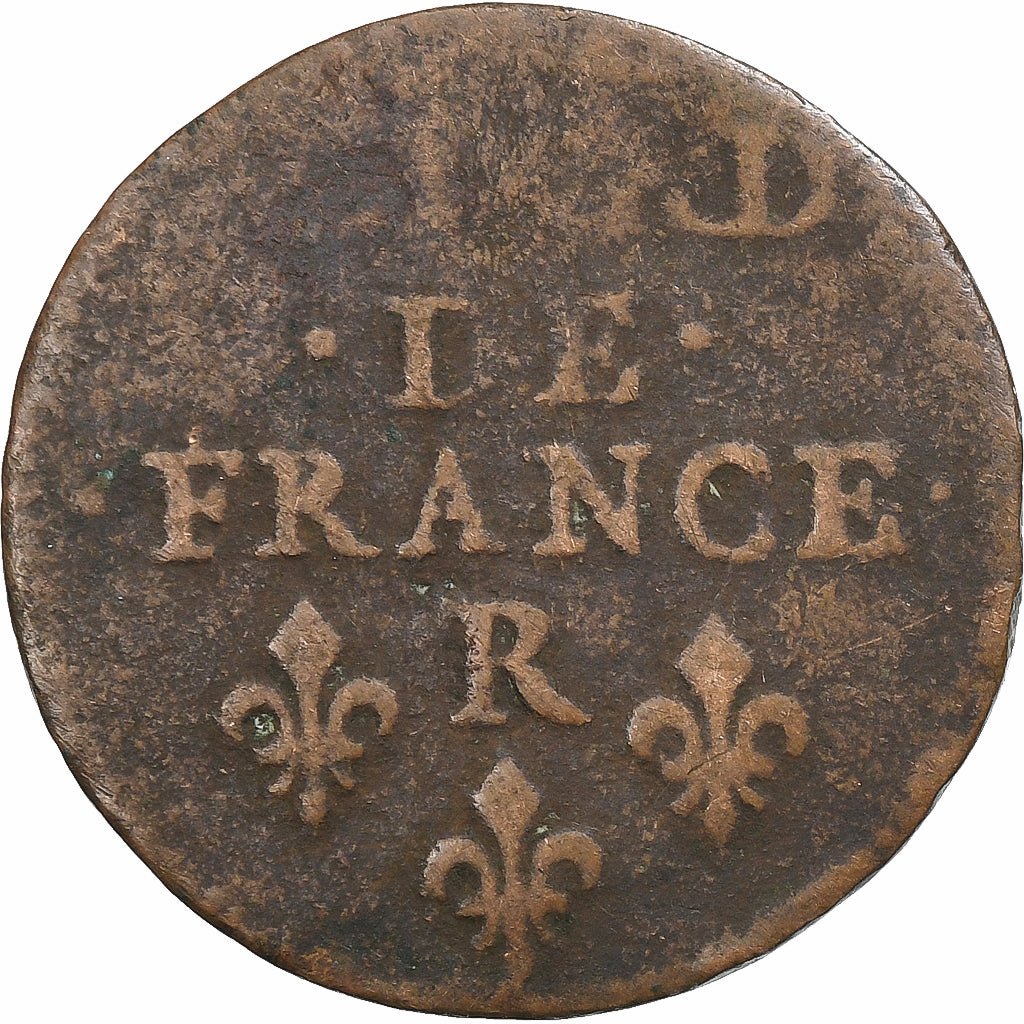 França, Louis XIV, Liard, 1655, Nîmes, Cobre, VF(20-25), Gadoury:80