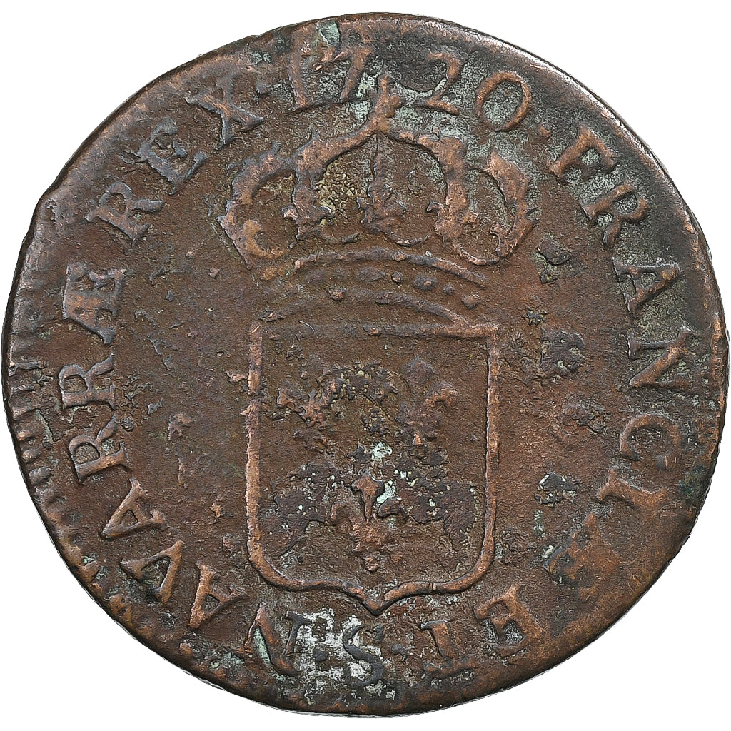 Francja, Louis XV, 1/2 Sol au buste enfantin, 1720, Reims, Miedź, F(12-15)