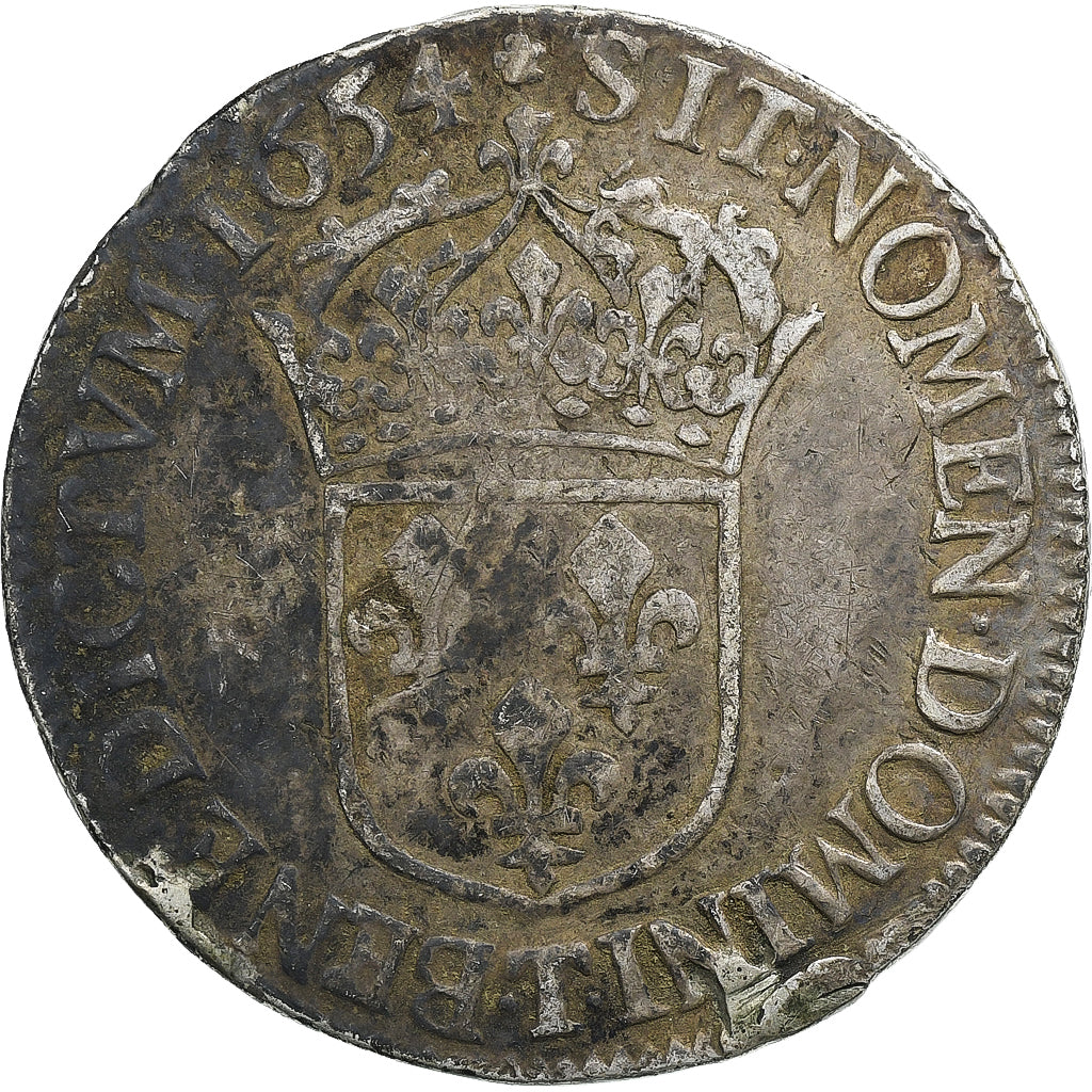 Francia, Louis XIV, 1/2 Écu à la mèche longue, 1654, Nantes, Argento, B+