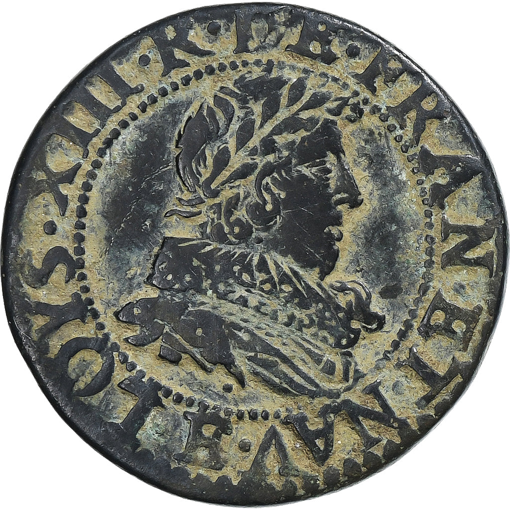 France, Louis XIII, Double Tournois, 1631, Tours, Copper, EF(40-45), Gadoury:9a