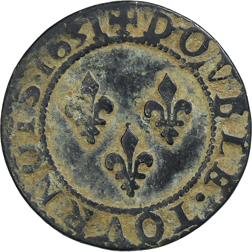 France, Louis XIII, Double Tournois, 1631, Tours, Copper, EF(40-45), Gadoury:9a