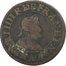 Francja, Henri IV, Double Tournois, 1608, Paris, Miedź, F(12-15), Gadoury:538