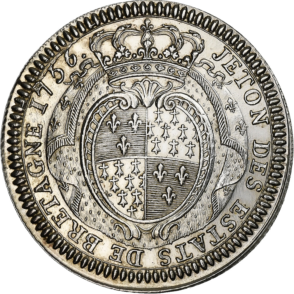 France, Token, Louis XV, Etats de Bretagne, 1756, Silver, Duvivier, Restrike