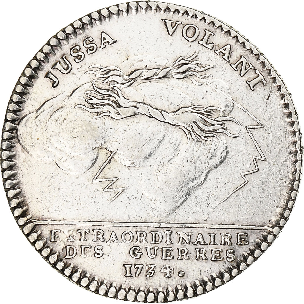 França, Token, Luís XV, Extraordinaire des Guerres, 1734, Prata, Nova