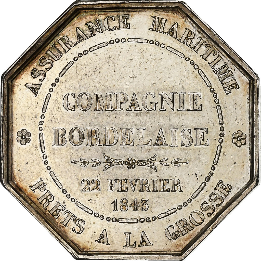 France, Token, Compagnie Bordelaise, Assurance Maritime, 1843, Silver, Dubois.E
