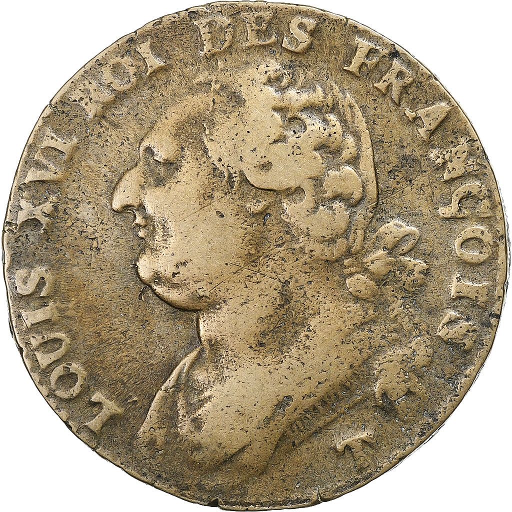 France, Louis XVI, 12 deniers françois, 1792⸱4, Nantes, Copper, VF(30-35)