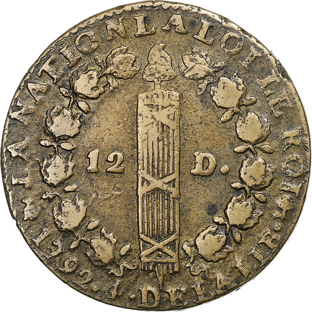 France, Louis XVI, 12 deniers françois, 1792⸱4, Nantes, Copper, VF(30-35)