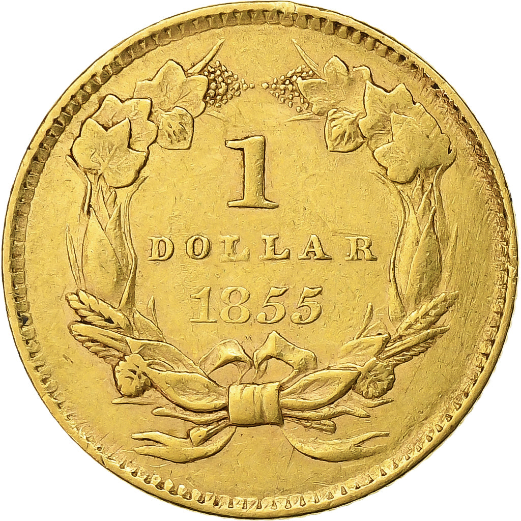 United States, Dollar, Small Indian Head, 1855, Philadelphia, Gold, VF(30-35)