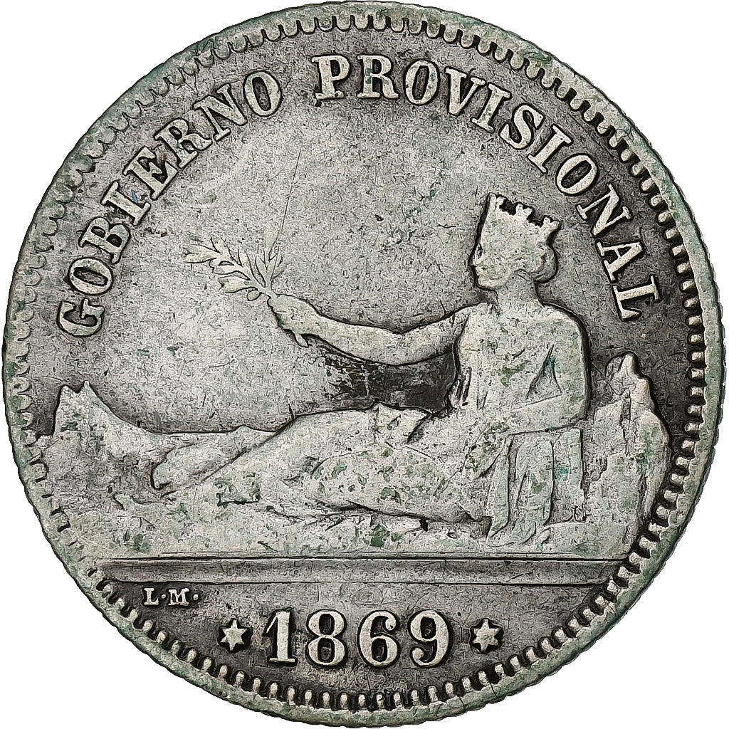 Spain, Peseta, 1869, Madrid, Provisional Government, Silver, VF(20-25), KM:652