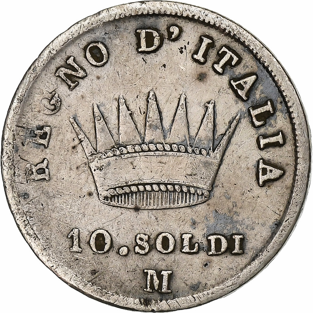 Kingdom of Italy, Napoleon I, 10 Soldi, 1810, Milan, Srebro, VF(20-25)