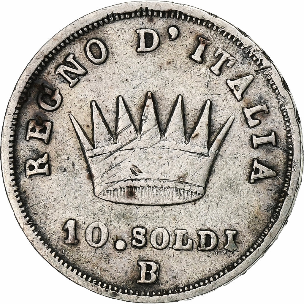 Royaume d'Italie, Napoléon I, 10 Soldi, 1813, Bologne, B/M, Argent, TB