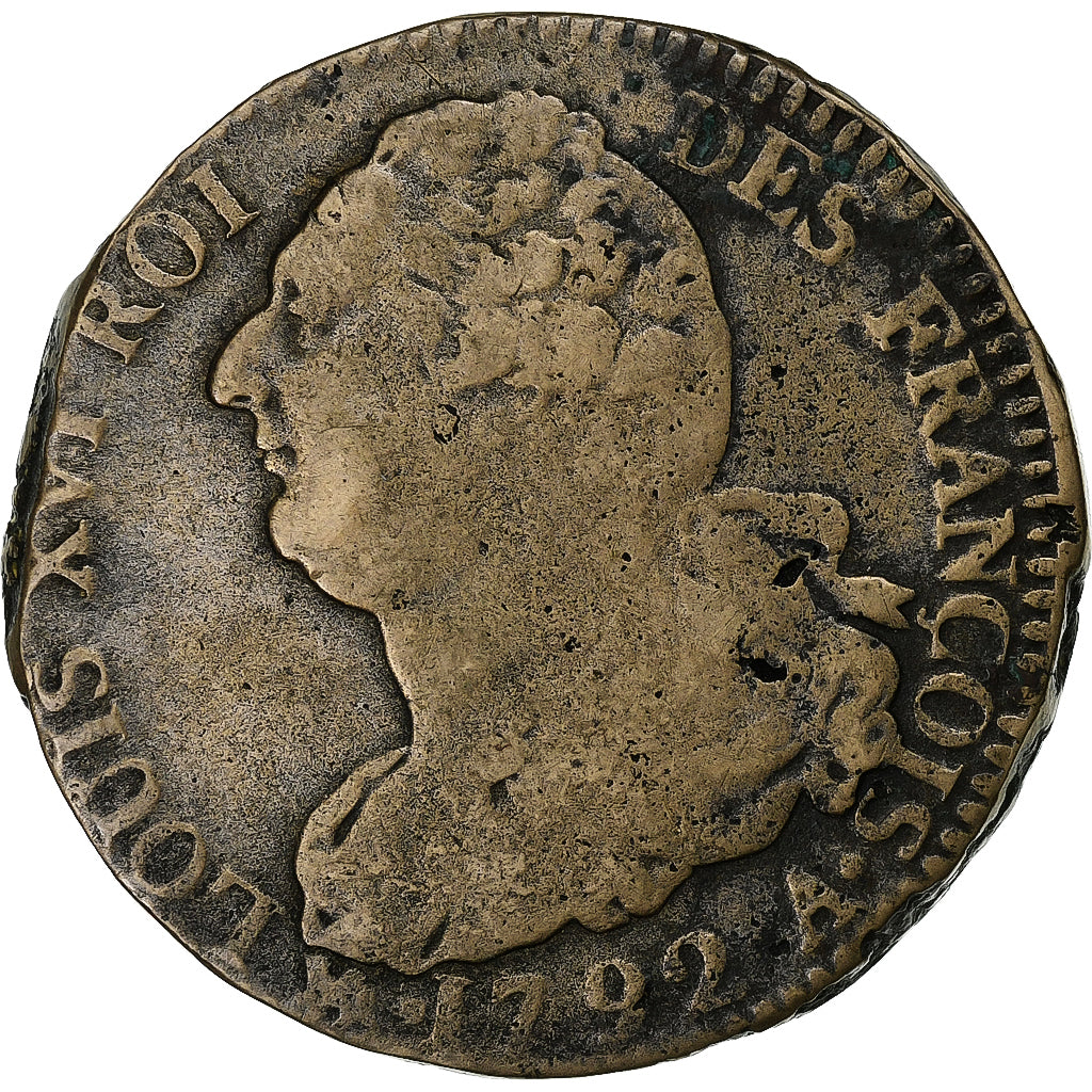 France, Louis XVI, 2 sols François, 1792 / AN 4, Paris, Métal de cloche