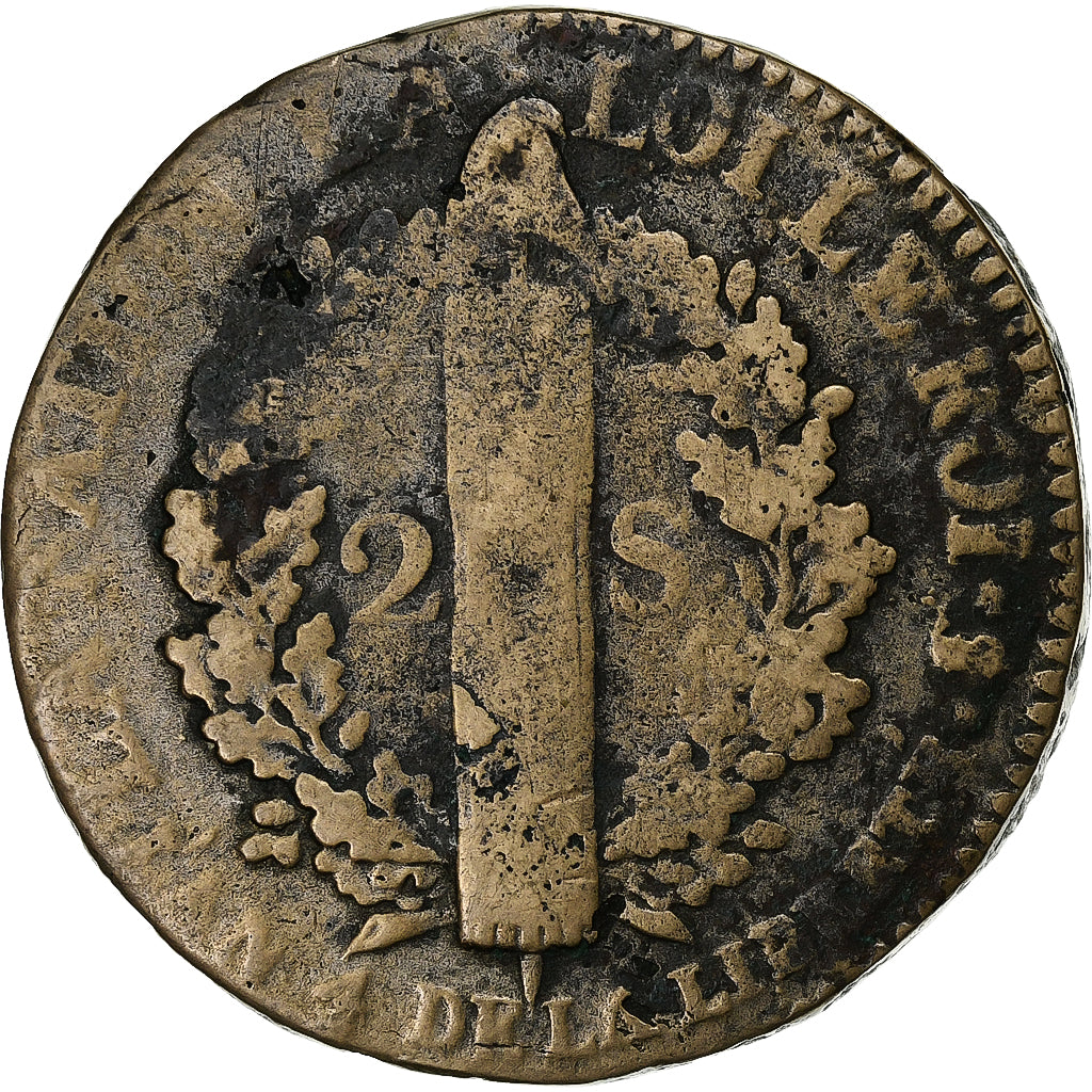France, Louis XVI, 2 sols François, 1792 / AN 4, Paris, Métal de cloche