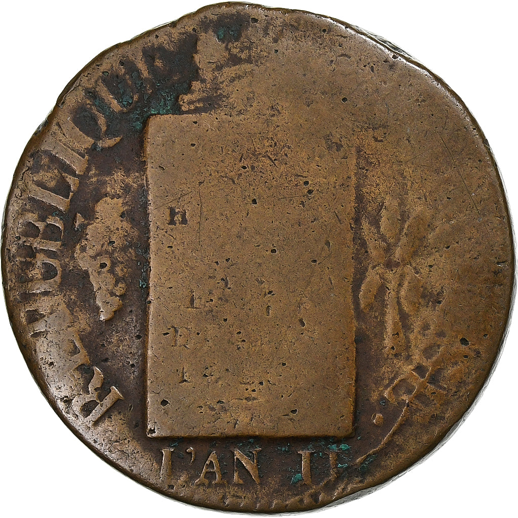 Francia, Sol, 1793 / AN II, Strasbourg, Rame, B+, Gadoury:19