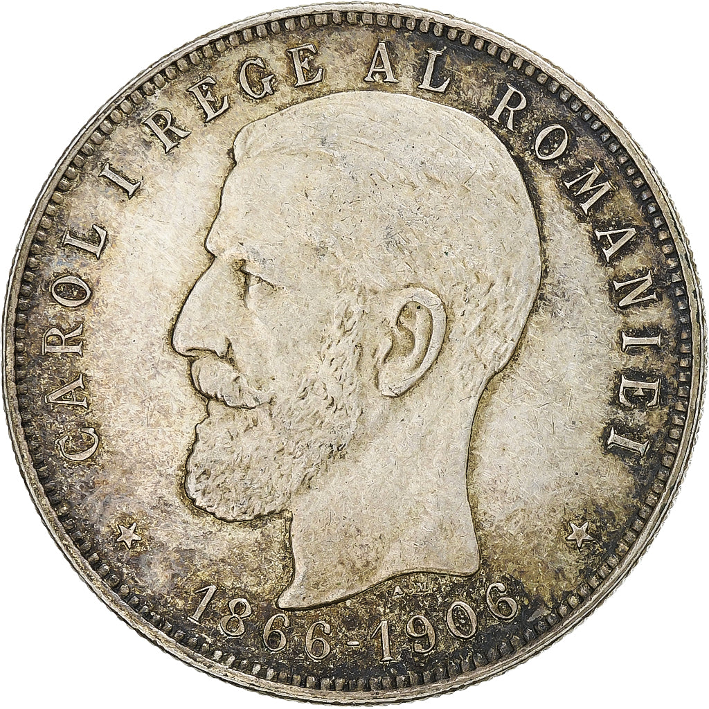 Roemenië, Carol I, 5 Lei, 1906, Brussels, Zilver, ZF, KM:35