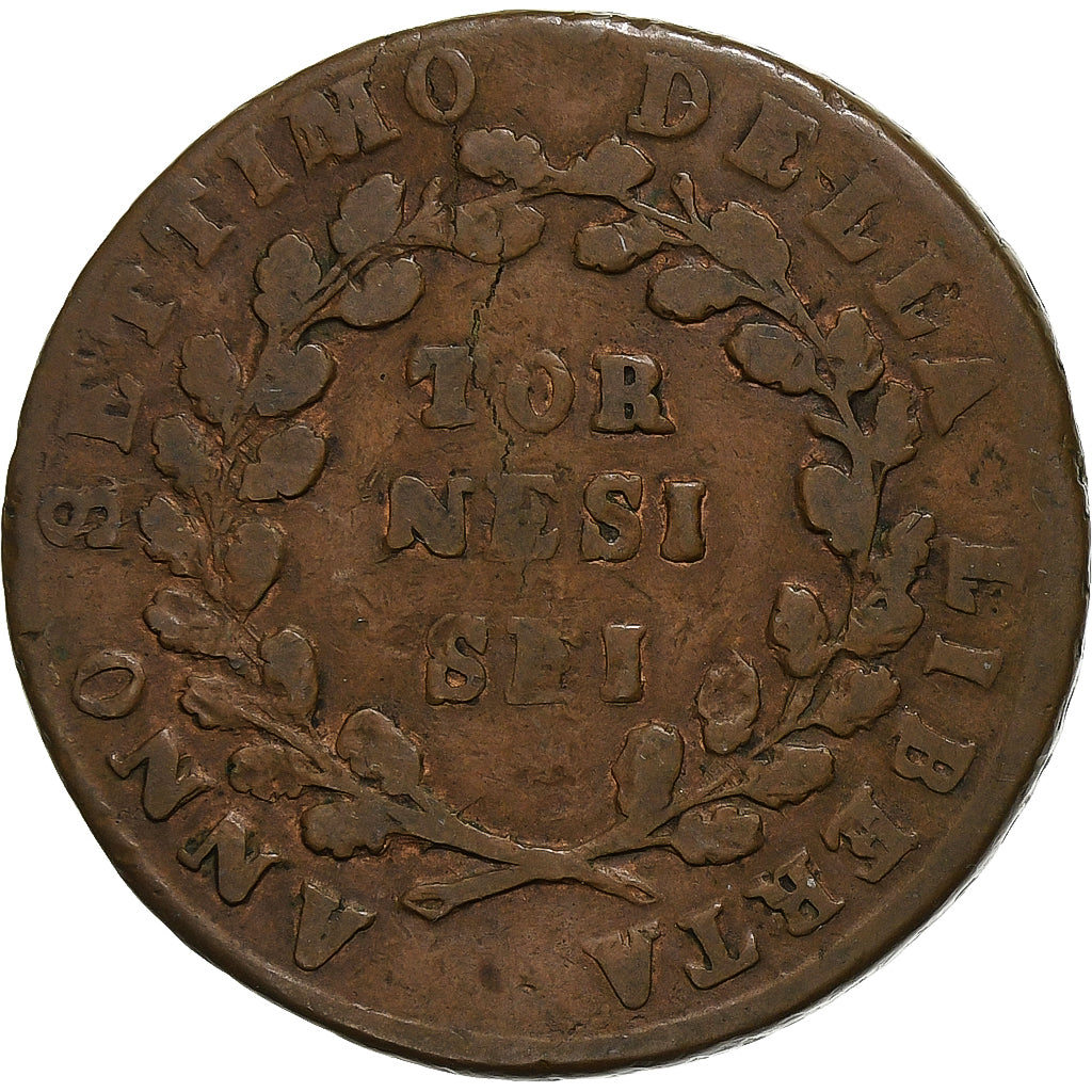 République napolitaine, 6 Tornesi, AN 7, Naples, Cuivre, TB, KM:228