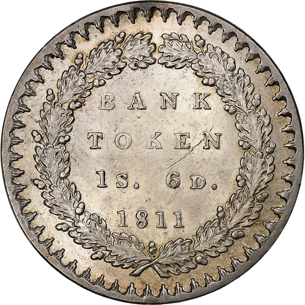 Reino Unido, George III, 18 pence token, 1811, Bank of England, Prata, MS(63)