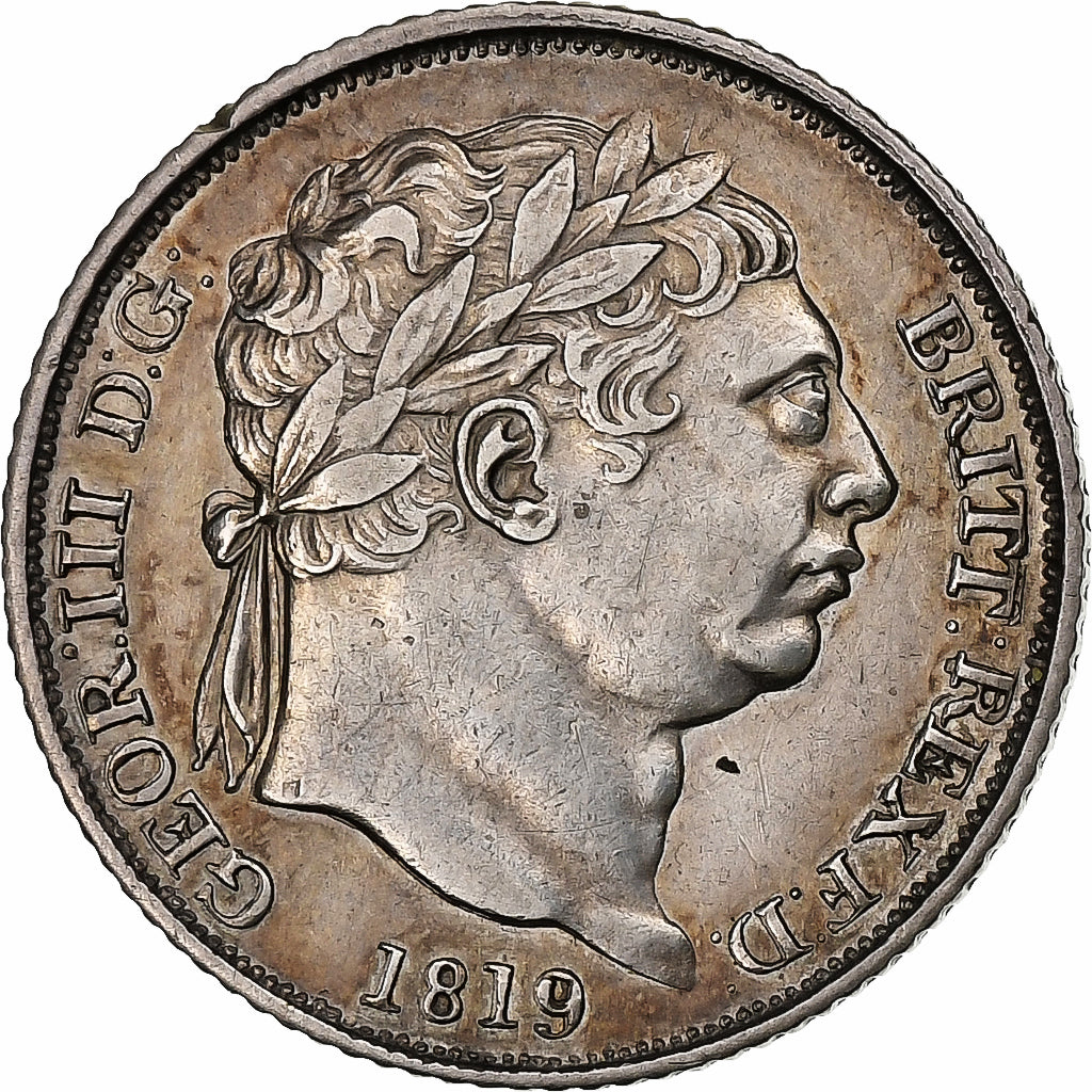 Reino Unido, George III, 6 Pence, 1819, London, Prata, MS(60-62), Spink:3791