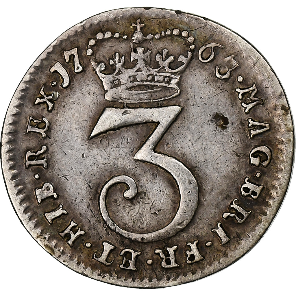 Reino Unido, George III, 3 Pence, 1763, London, Prata, VF(30-35), Spink:3753