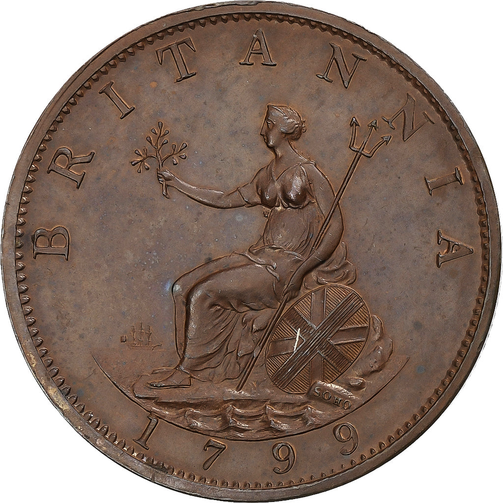 Regno Unito, George III, 1/2 Penny, 1799, Soho, Rame, SPL, Spink:3778, KM:647