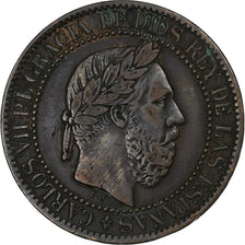 Spain, Carlos VII pretender, 10 Centimos, 1875, Oñate, Bronze, AU(50-53)