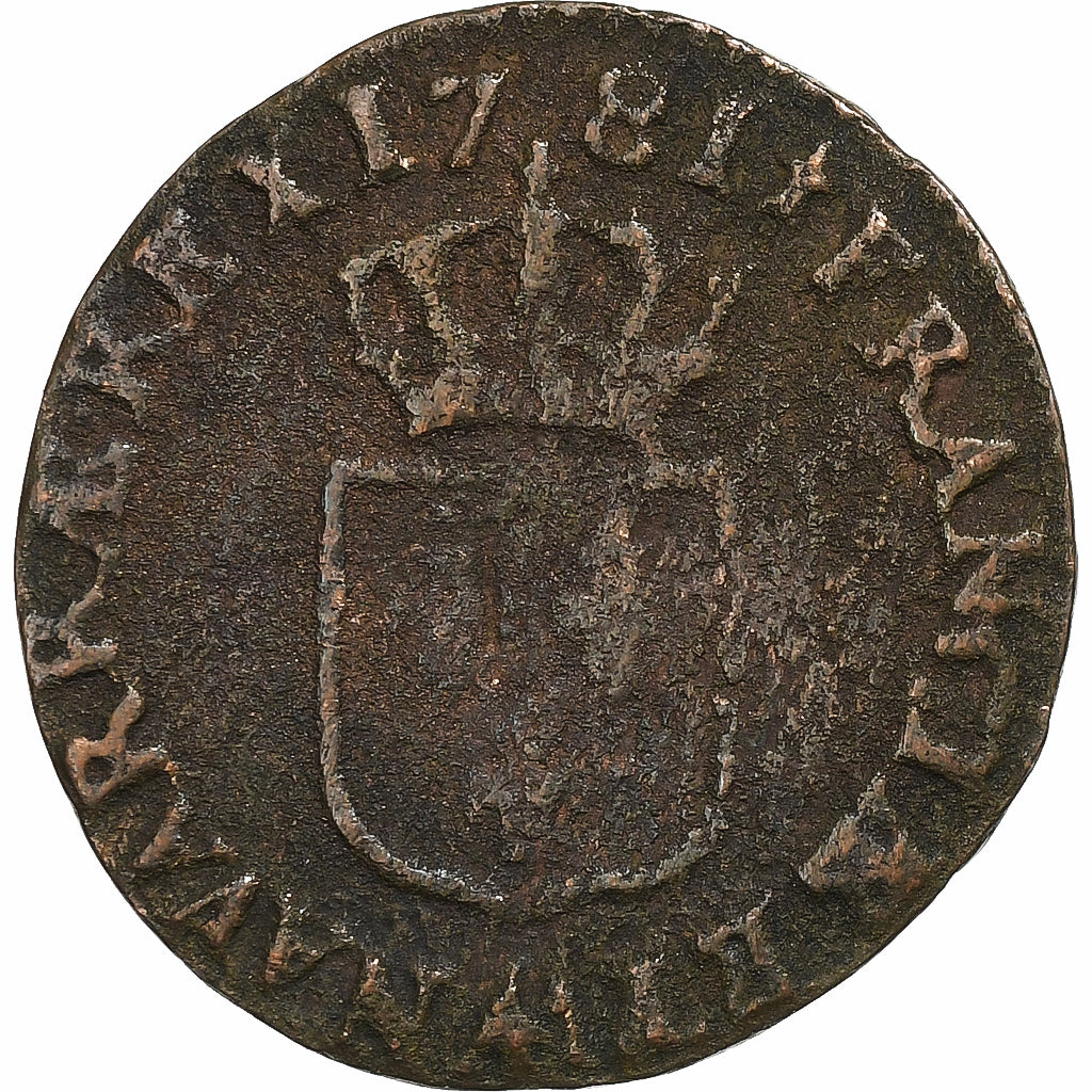 Francia, Louis XVI, 1/2 Sol, 1781, Metz, Rame, B+, Gadoury:349