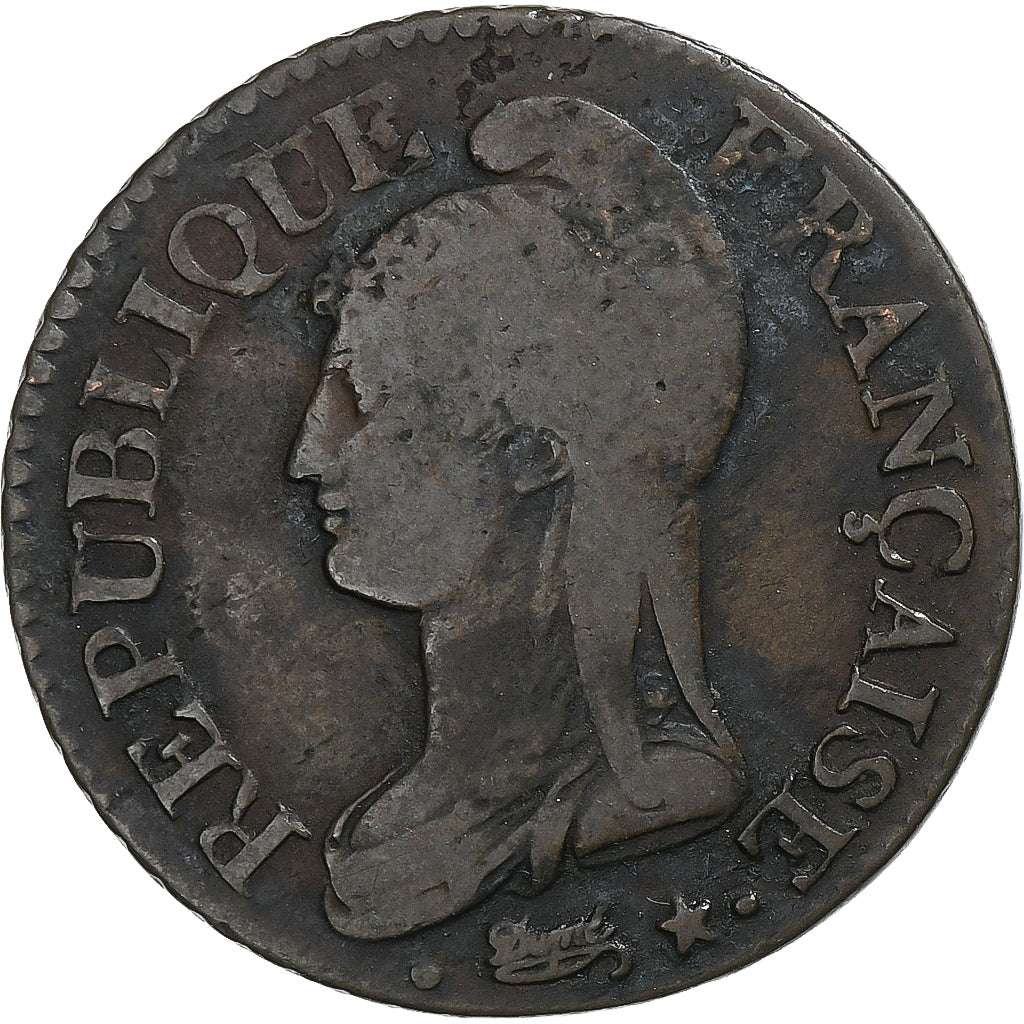Francia, 5 Centimes, Dupré, An 8/6, Strasbourg, Cobre, BC+, Gadoury:126a