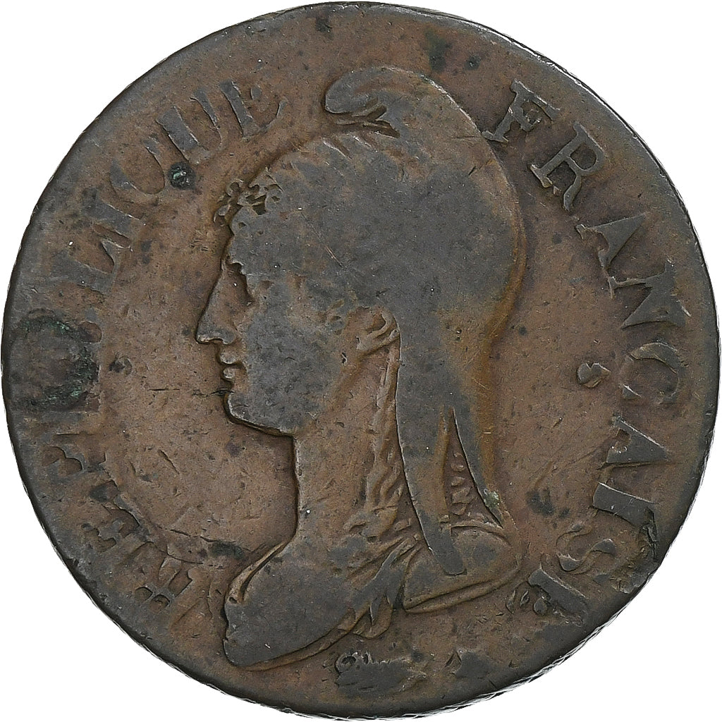 França, 5 Centimes, Dupré, AN 8, Paris, Cobre, VF(30-35), Gadoury:126a, KM:640