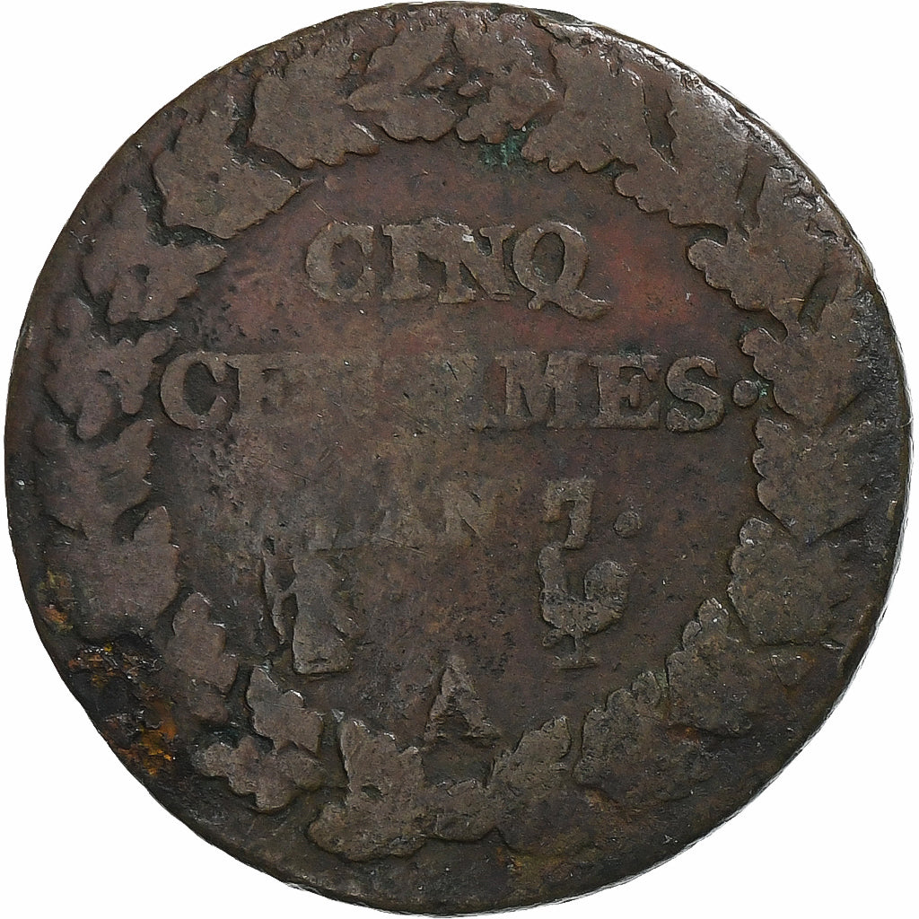 Francia, 5 Centimes, Dupré, AN 7/5, Paris, Rame, MB, Gadoury:126, KM:640