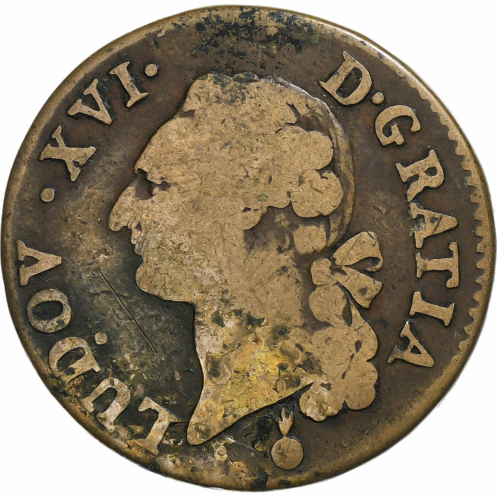 France, Louis XVI, Sol, 1791, Metz, 2nd semestre, Copper, VF(20-25), Gadoury:350