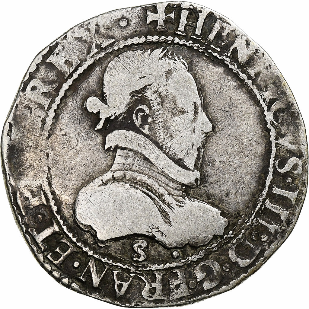 Frankrijk, Henri III, 1/2 Franc au col plat, 1578, Troyes, Zilver, FR