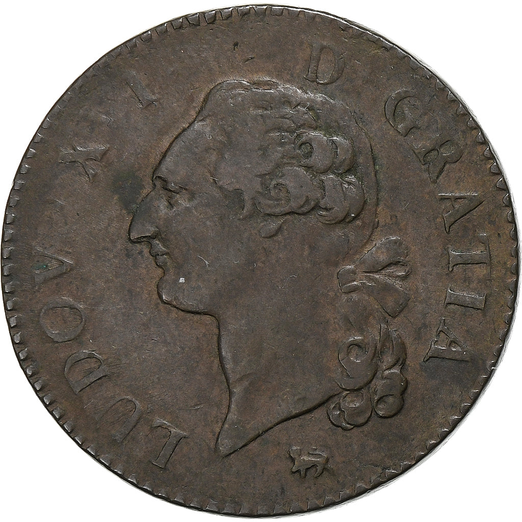 Frankrijk, Louis XVI, Sol, 1791, Paris, Koper, ZF, Gadoury:350