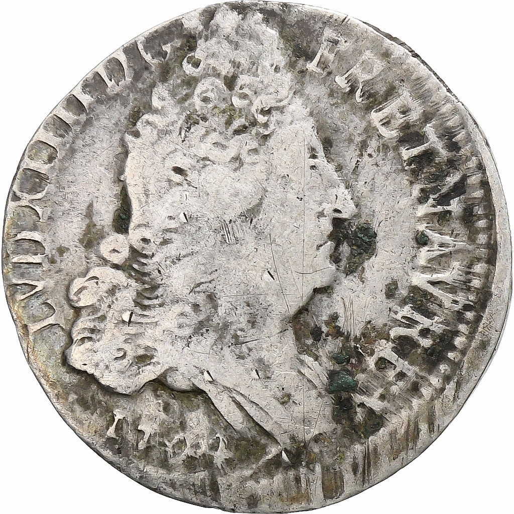 France, Louis XIV, 10 Sols aux insignes, 1704, Lyon, Silver, VF(20-25)