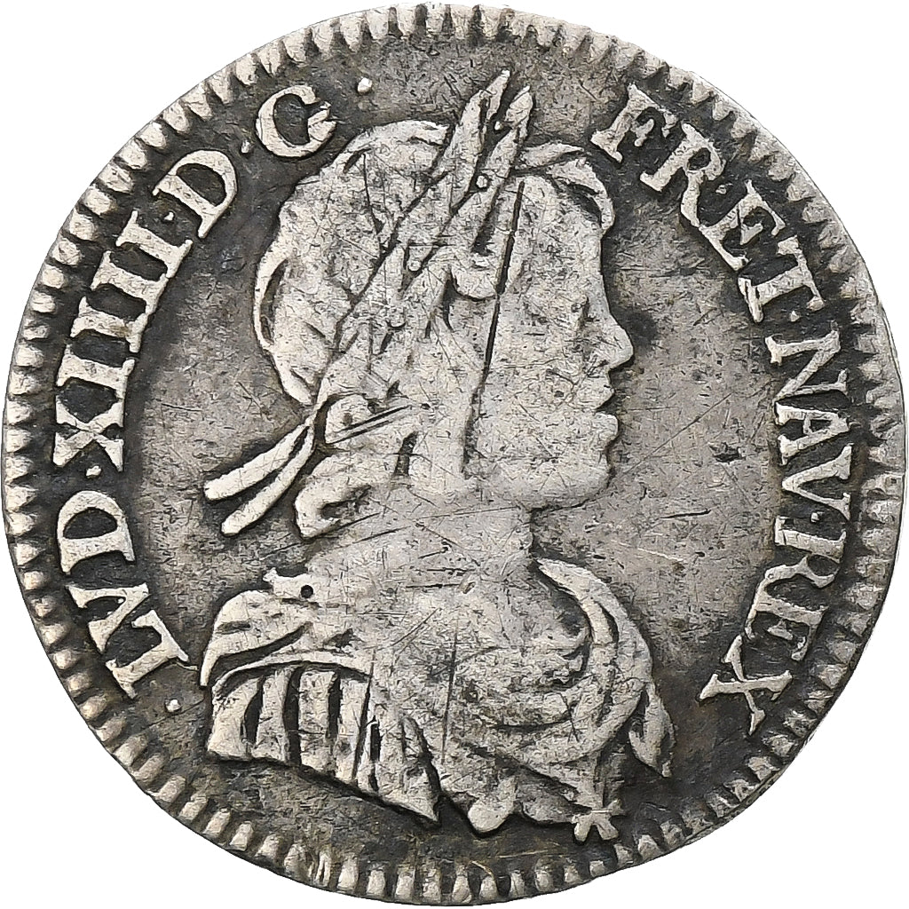Francia, Louis XIV, 1/12 Ecu à la mèche courte, 1645/3, Paris, Argento, MB+