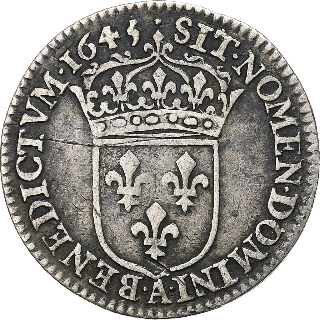 Francia, Louis XIV, 1/12 Ecu à la mèche courte, 1645/3, Paris, Argento, MB+