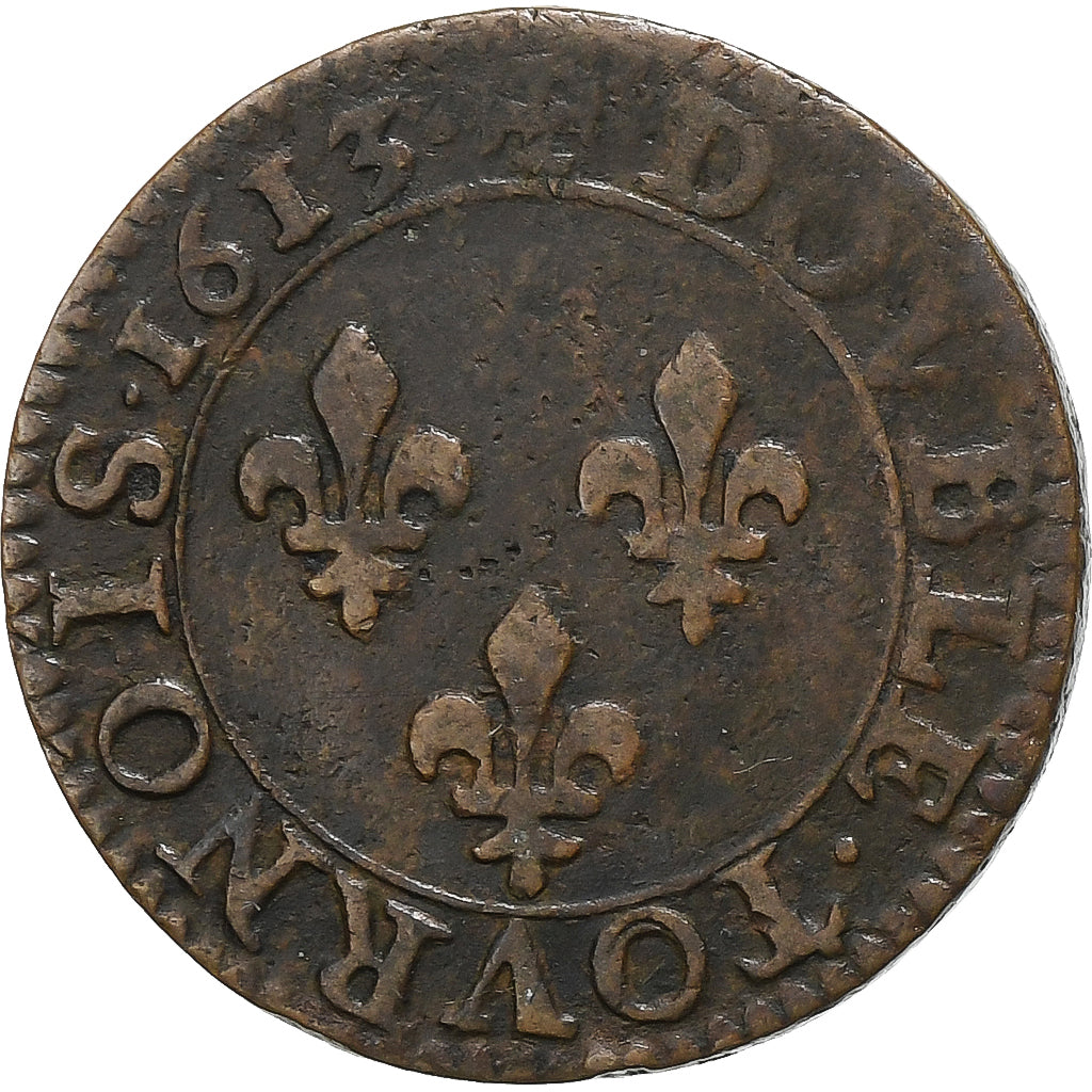 Frankreich, Louis XIII, Double Tournois, 1613, Paris, Kupfer, S+, Gadoury:5