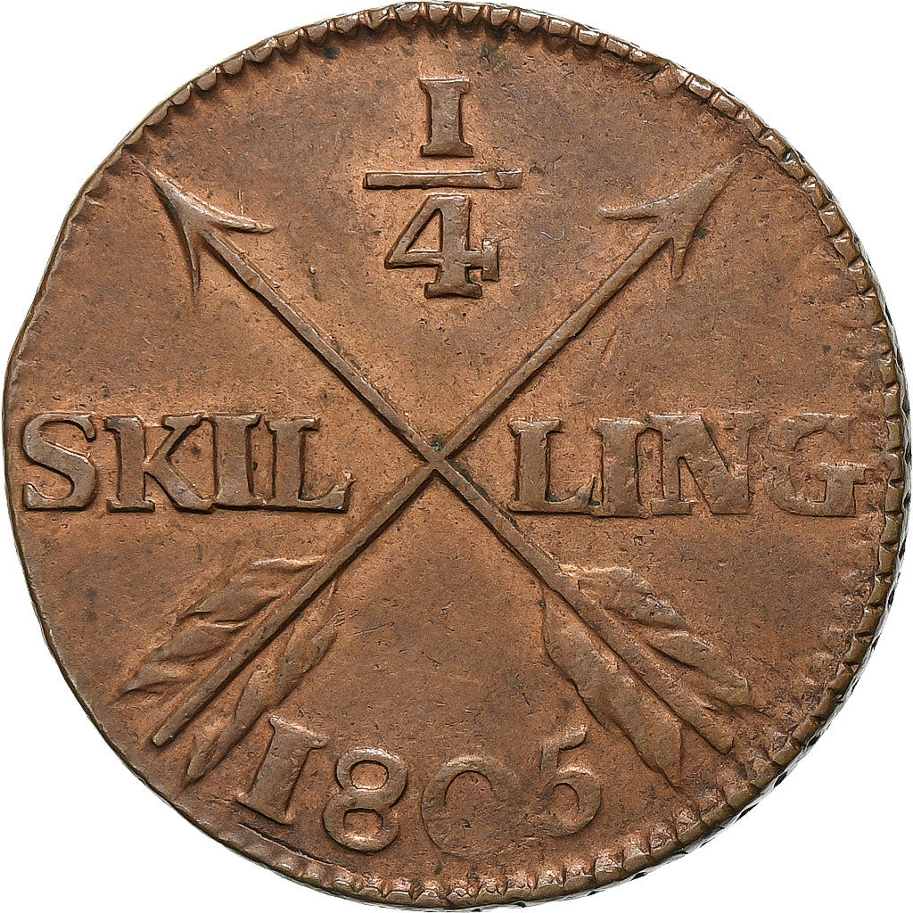 Szwecja, Gustaf IV Adolf, 1/4 Skilling, 1805, Miedź, EF(40-45), KM:564