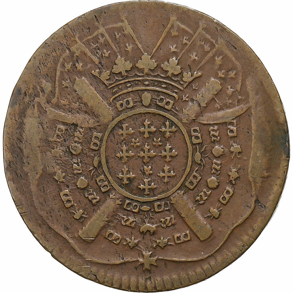 França, Louis XIV, 20 Sols, Siège de Lille, 1708, Lille, Cobre, VF(30-35)