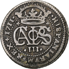 Spain, Carlos III pretender, 2 Reales, 1711, Barcelona, Silver, VF(30-35)