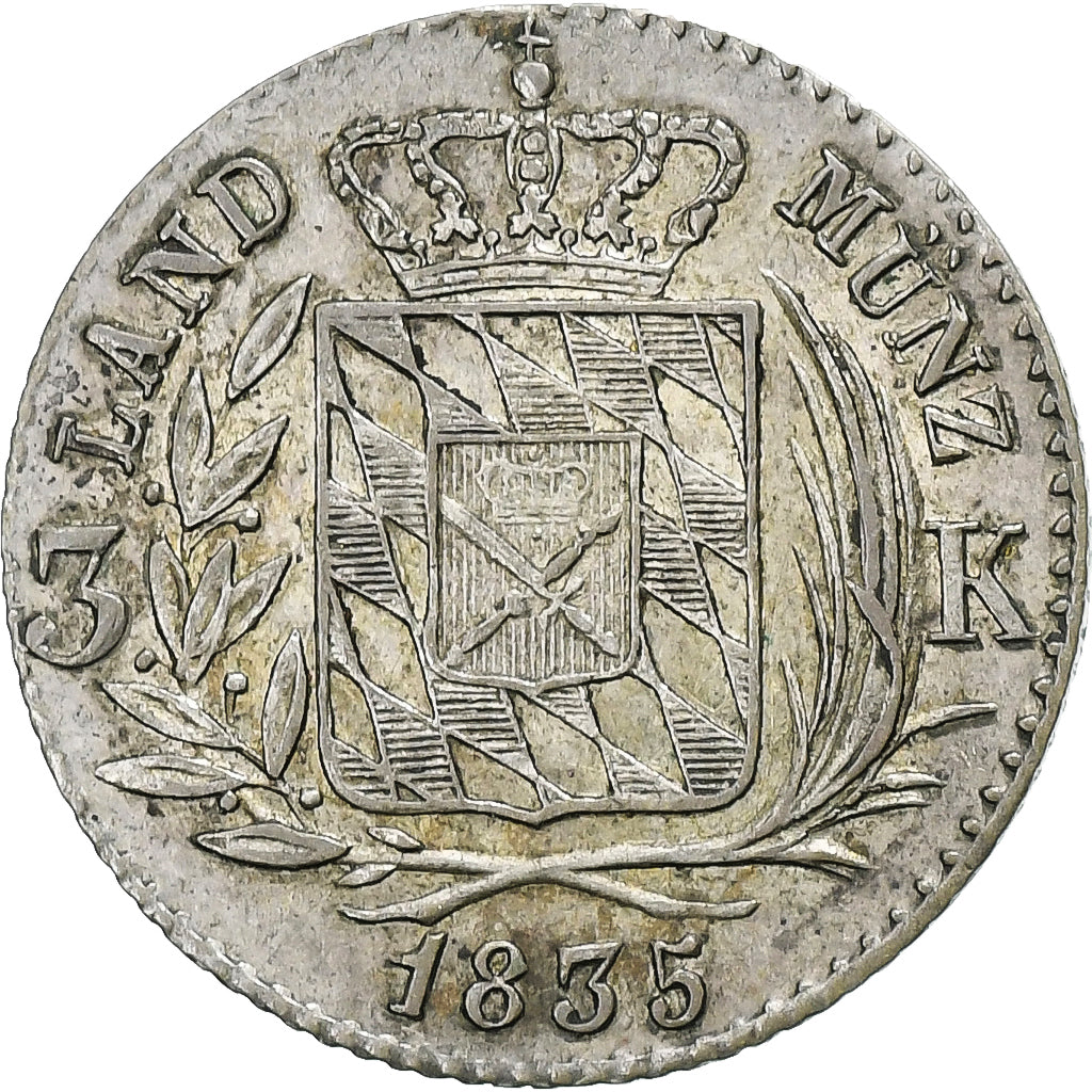 Kingdom of Bavaria, Ludwig I, 3 Kreuzer, 1835, Munich, Silver, AU(50-53), KM:747