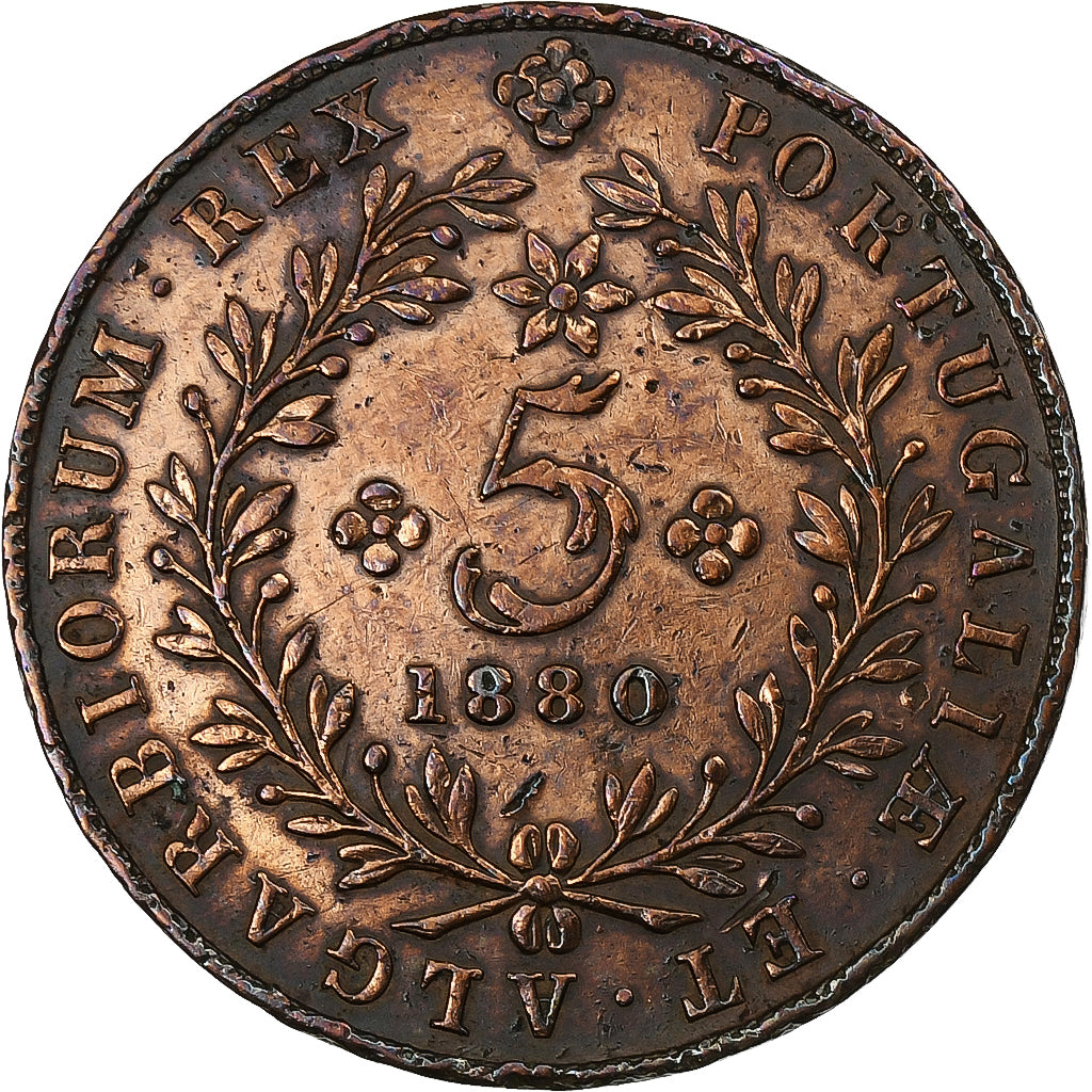 Portugal, Açores, Luiz I, 5 Reis, 1880, Cobre, EBC, KM:13
