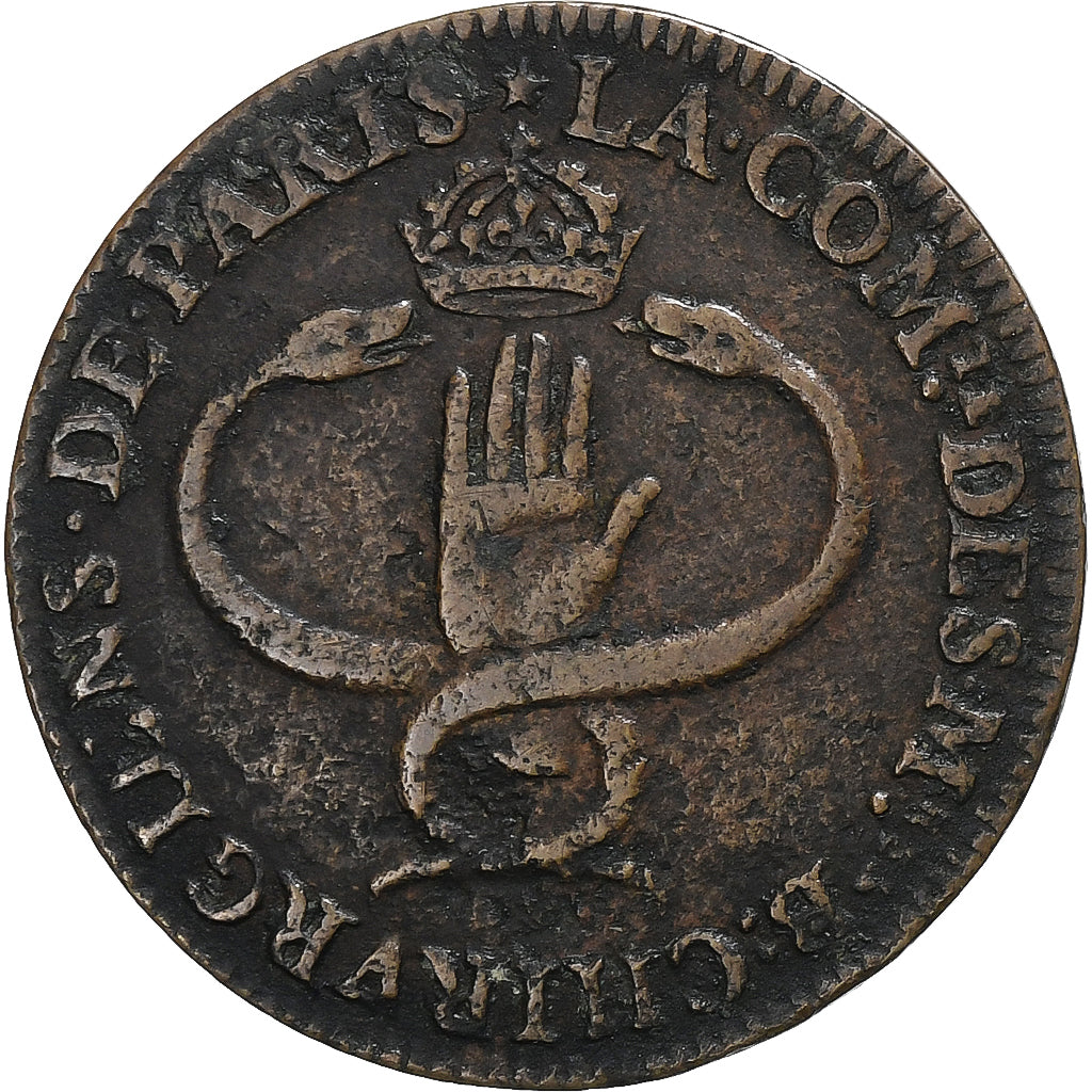 France, Token, Chirurgie, Assistance publique, 1651, Copper, VF(30-35)