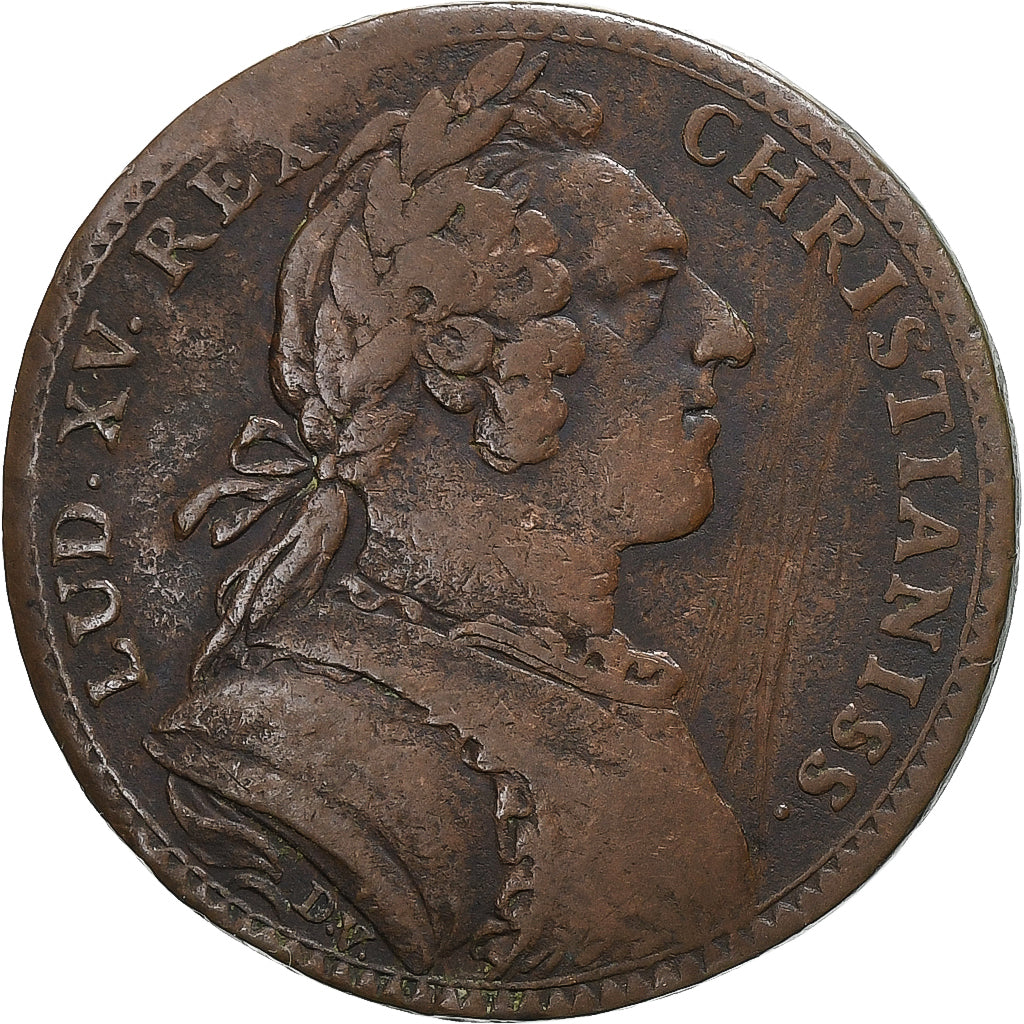 Francia, zeton, Louis XV, Etats de Bourgogne, 1749, Cobre, Duvivier, BC+