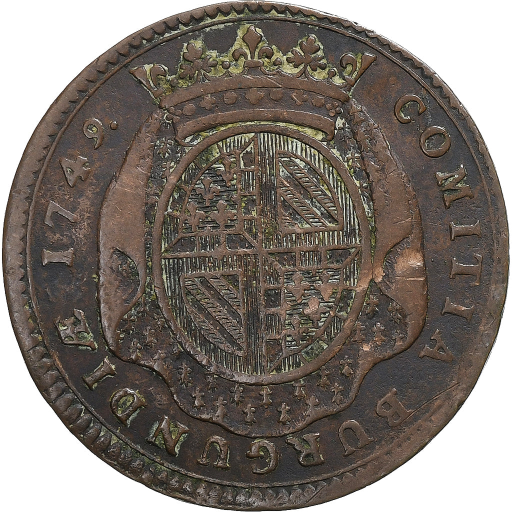 Francia, zeton, Louis XV, Etats de Bourgogne, 1749, Cobre, Duvivier, BC+