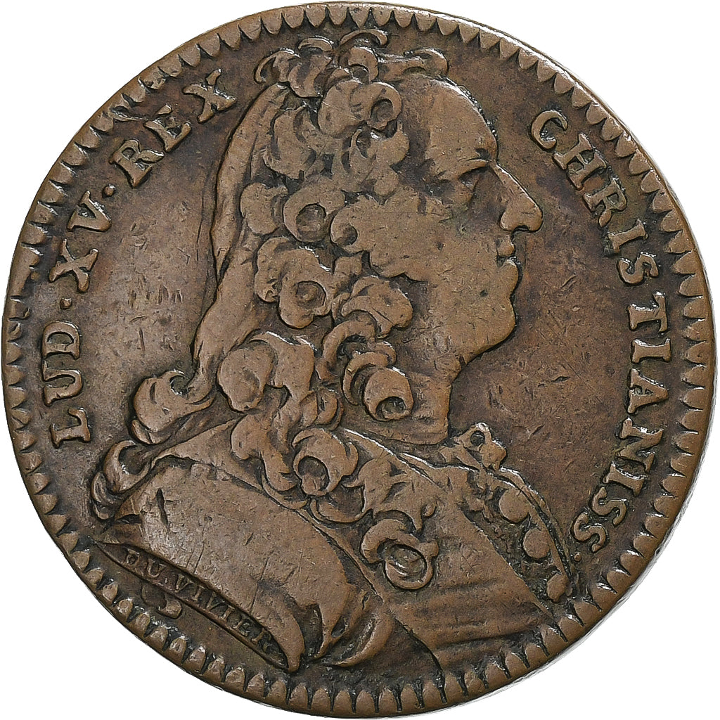 Francia, zeton, Louis XV, Trésor Royal, 1739, Cobre, Duvivier, BC+