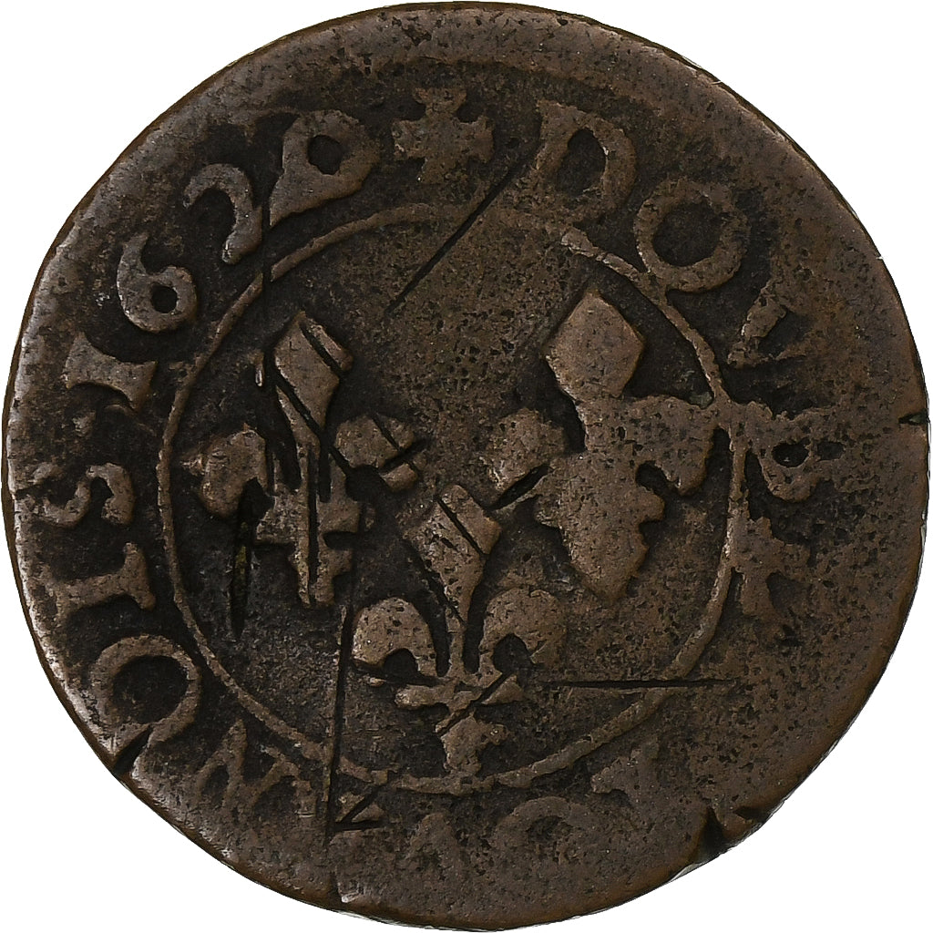 França, Louis XIII, Double Tournois, 1620, Poitiers, Cobre, VF(20-25)