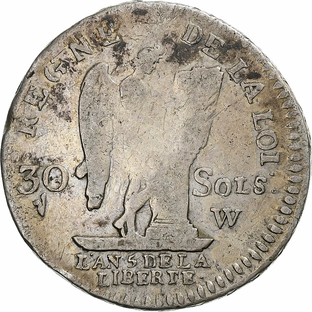 Francia, Louis XVI, 30 sols françois, 1793 / AN 5, Lille, Argento, MB